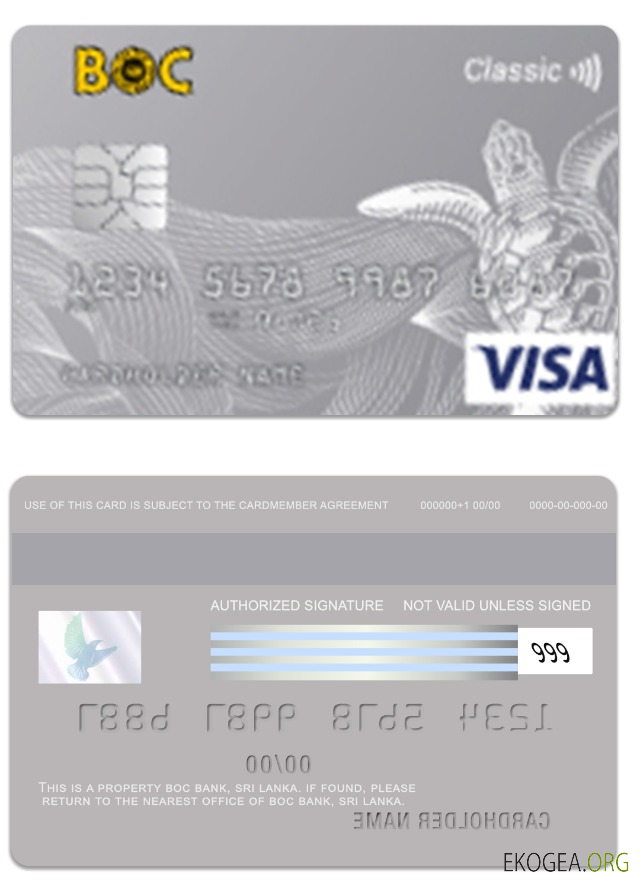 Carte visa classique de la banque BOC du Sri Lanka